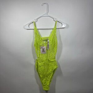 Savage X Fenty Floral Lace Teddy Acid Lime Cutout All over Stretch Lace Size XS